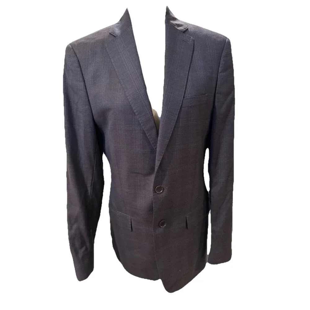 Psycho Bunny Blazer Wool Mens Sport Coat‎ Navy Plaid Sz 40L Modern Fit MINT